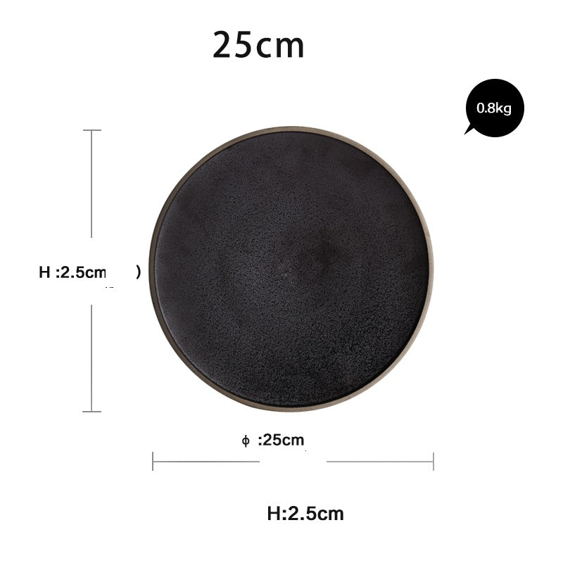 Black crystal large plate ceramic plate home dessert plate round flat plate