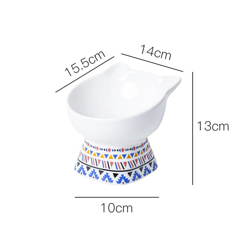 Ceramic Protective Cervical Spine Anti-tumble High Foot Oblique Mouth Pet Dog Cat Water Rice Bowl