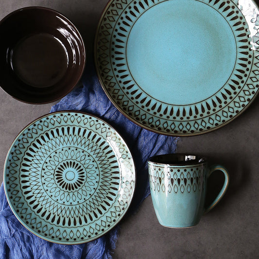 Ceramic Bowls Plates Cups Tableware Set Retro Household