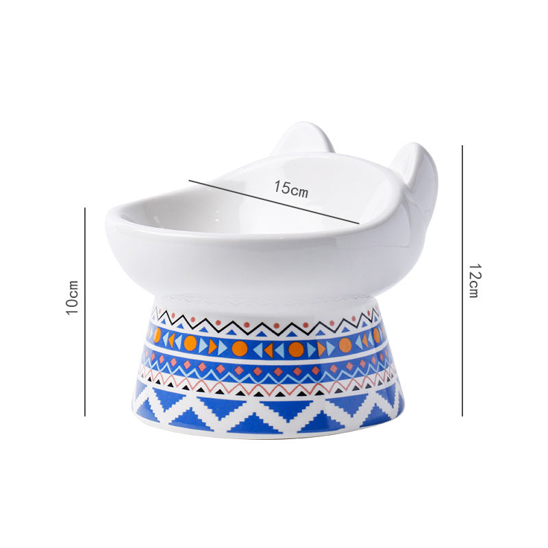 Ceramic Protective Cervical Spine Anti-tumble High Foot Oblique Mouth Pet Dog Cat Water Rice Bowl
